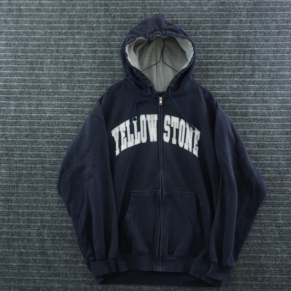 Prairie Mountain Yellowstone Zip Hoodie Mens L Navy Blue Graphic Sweatshirt
